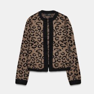 Zara fuzzy leopard cardigan size medium